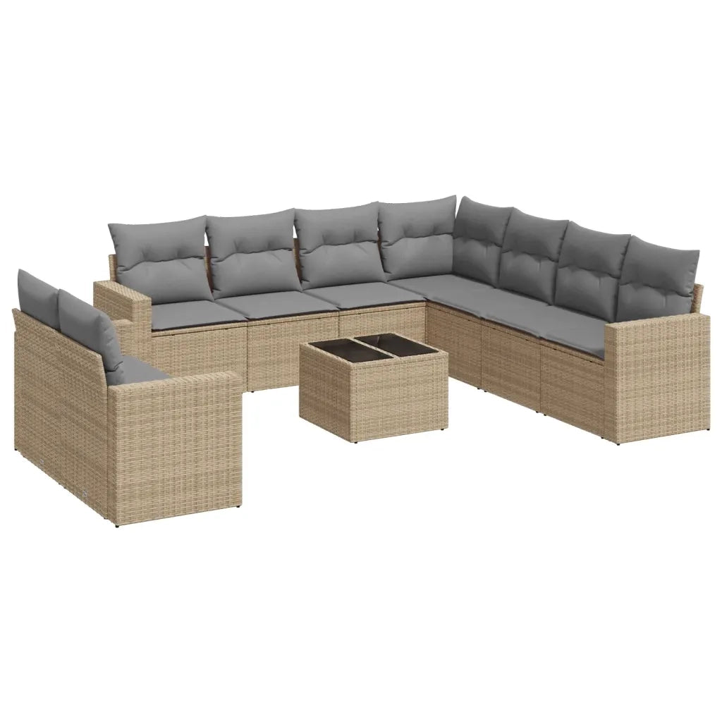 Set Divano da Giardino 10 pz con Cuscini Beige in Polyrattan 3251496