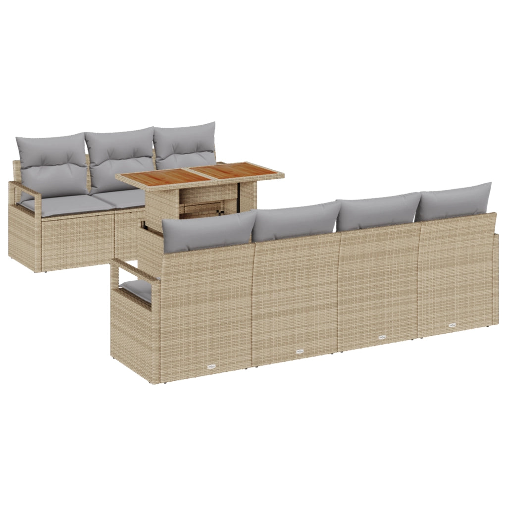 Set Divano Giardino 8 Pezzi con Cuscini Beige in Polyrattan e Acacia