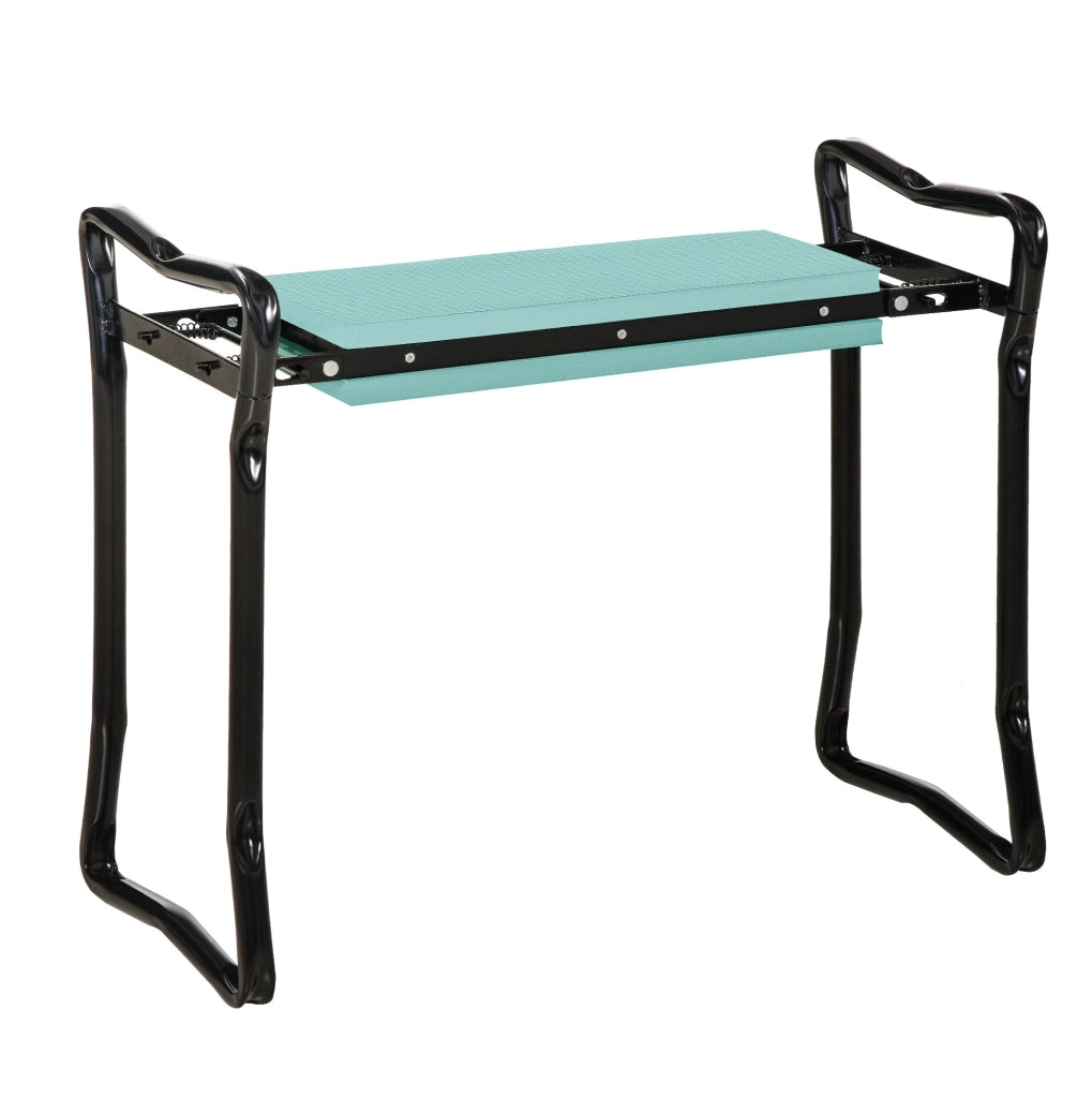 Panchetta da giardino pieghevole con supporto per ginocchia in schiuma EVA e telaio in acciaio verde scuro 58x28x49 cm, portata 150 kg
