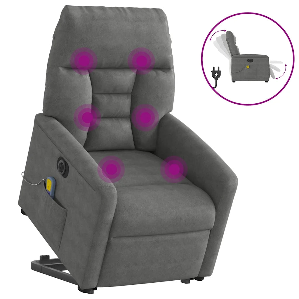 Poltrona a Rialzo Reclinabile Massaggi Grigio Scuro Microfibra
