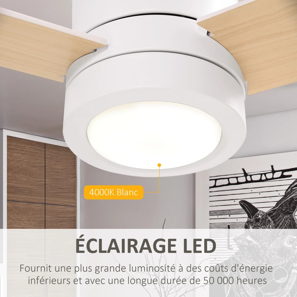 Ventilatore a Soffitto 2 in 1 con Luce LED ¨C Zephmum ¨C 3 Velocit¨¤, Telecomando, 112 cm, Naturale e Bianco
