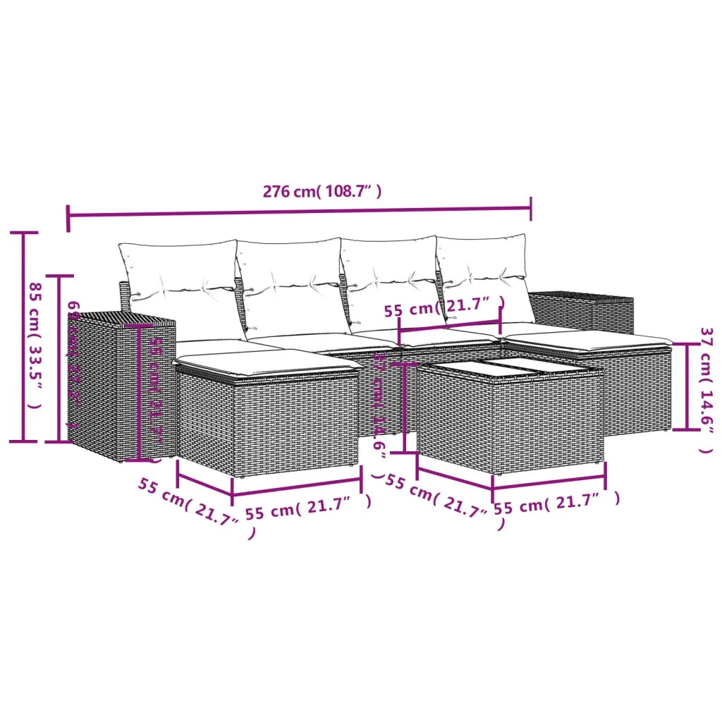 Set Divani da Giardino 7 pz con Cuscini Beige in Polyrattan