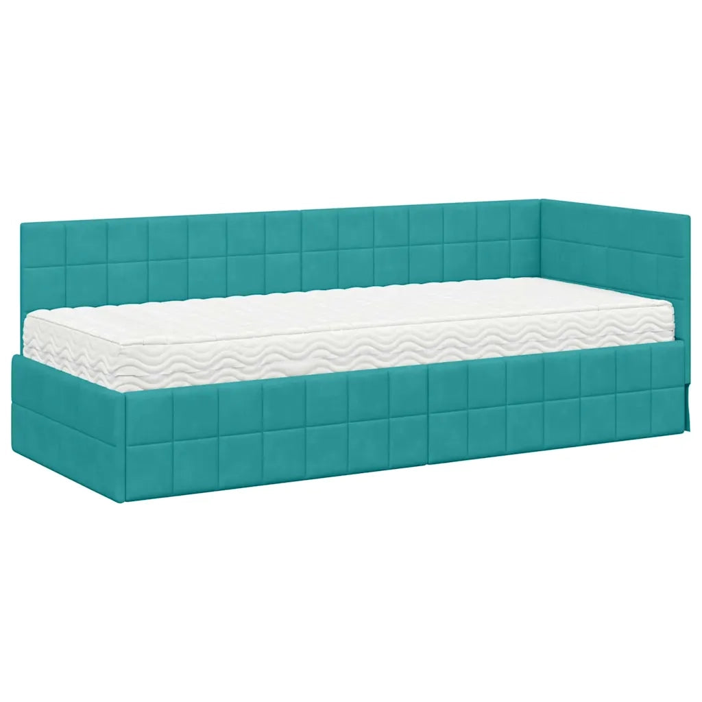 Struttura Letto Angolare con Materasso 2 pcs Turchese Velluto