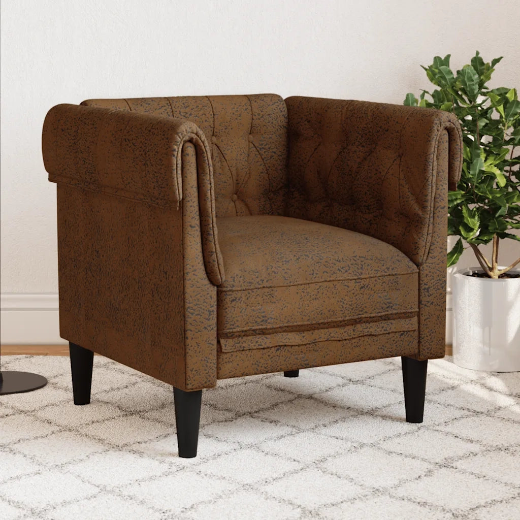 Poltrona | Sedia Relax Chesterfield Marrone in Tessuto