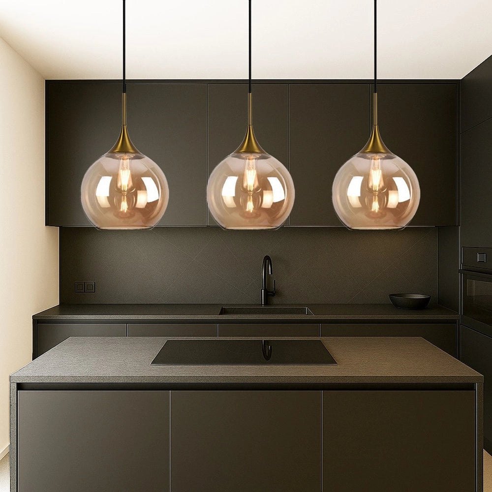 Trade Shop - Lampadario A Sospensione Decorativa In Metallo Con Sfera In Vetro Attacco E27 Ip20 A72 - Oro