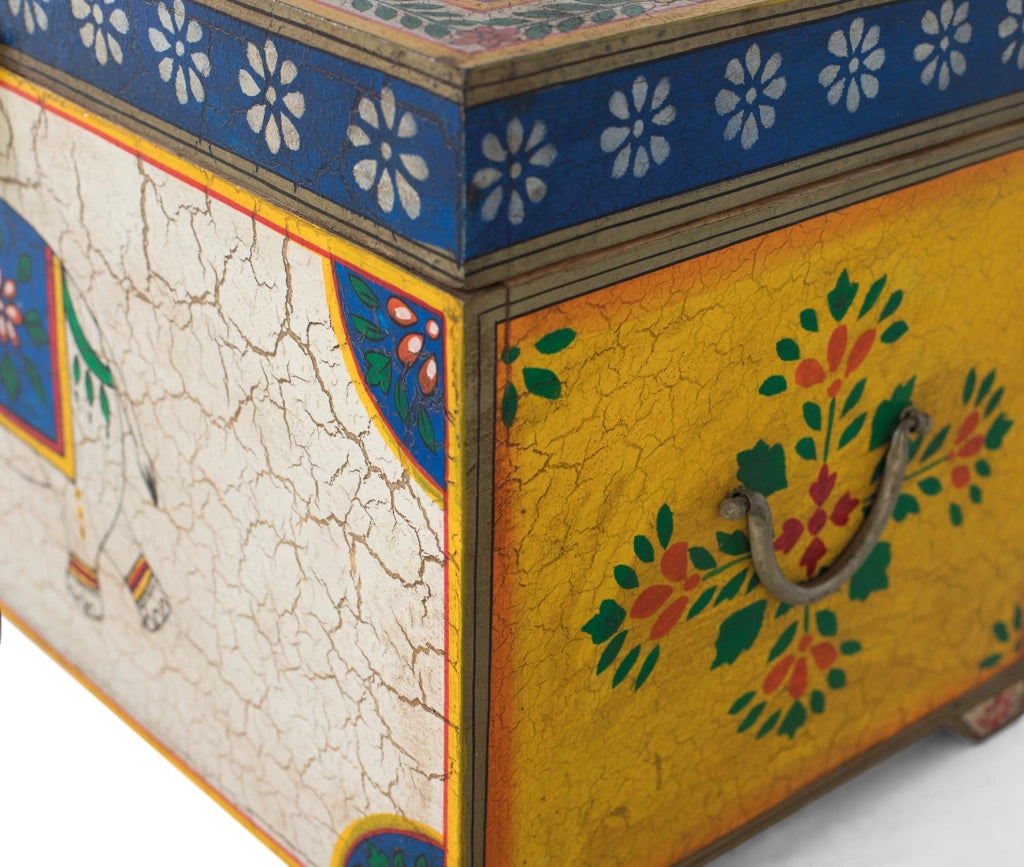 Cassapanca in legno di mango dipinta a mano multicolore