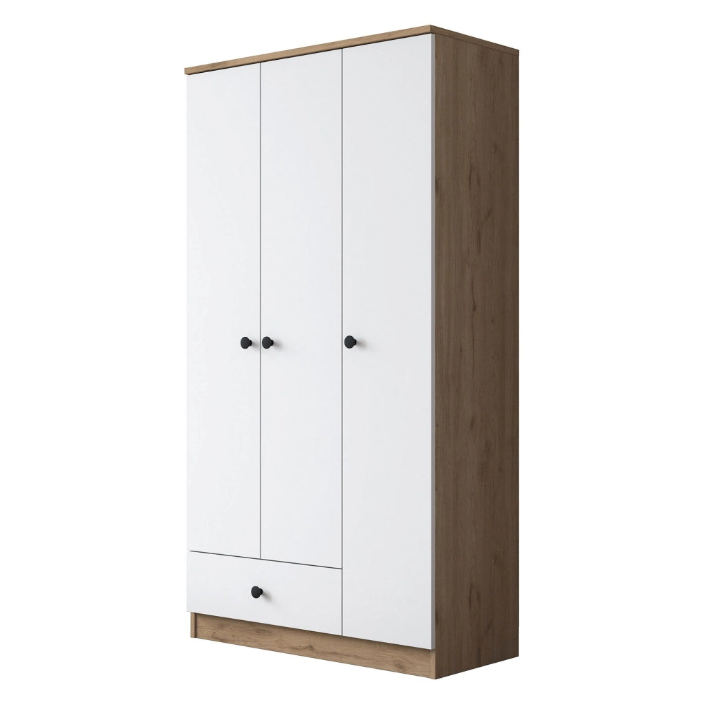 Armadio Camera da Letto Infine, Guardaroba 3 Ante Appendiabiti, 90x43 cm Marrone Rovere