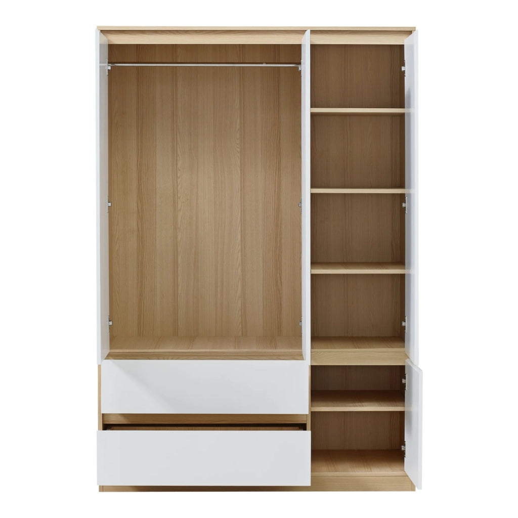 Armadio moderno per camera da letto mobile contenitore senza tempo con 6 ripiani e 2 cassetti MDF 176 x 120 x 52 cm effetto rovere bianco 03_0006365
