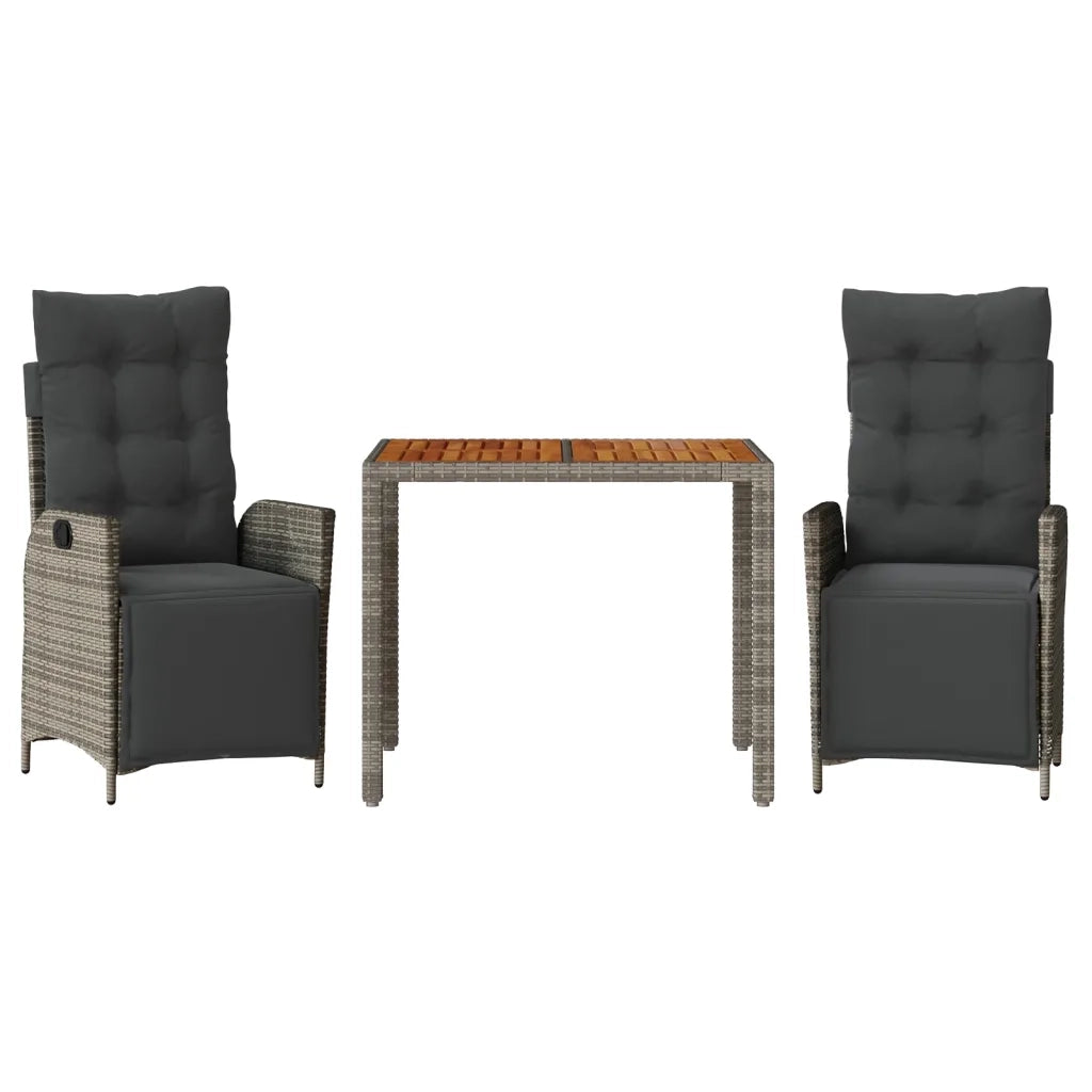 Set da Pranzo da Giardino 3 pz con Cuscini in Polyrattan Grigio