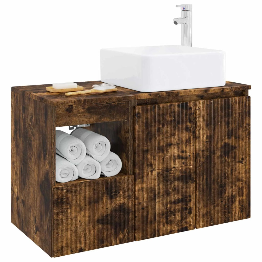 Set di mobili per il bagno 2 pz Rovere Fumo 3404049