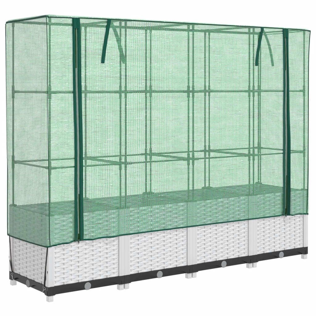 Aiuola rialzata/fioriera con copertura effetto rattan 160 x 40 x 138 cm bianco 02_0038752