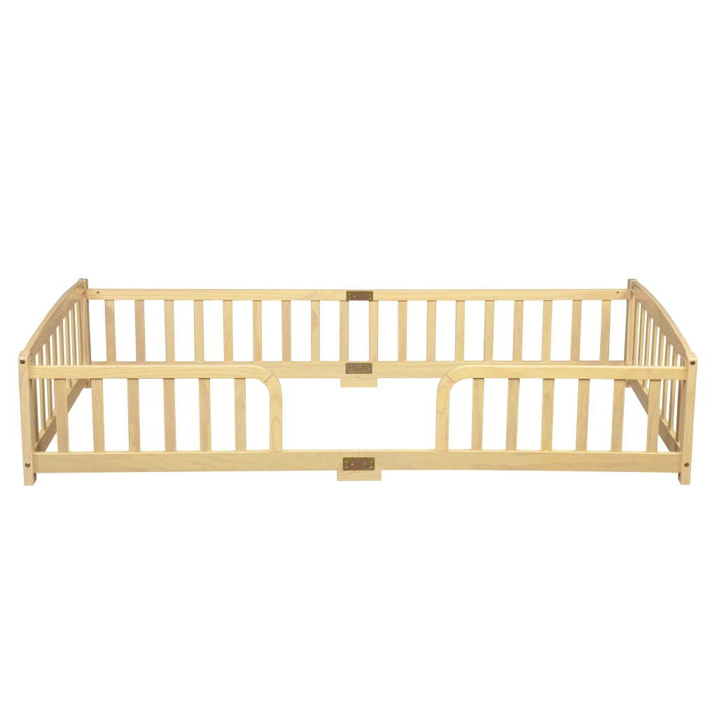 Lettino per bambini 90 x 200 cm, con spondine di sicurezza, senza piastra di base, colore del legno grezzo