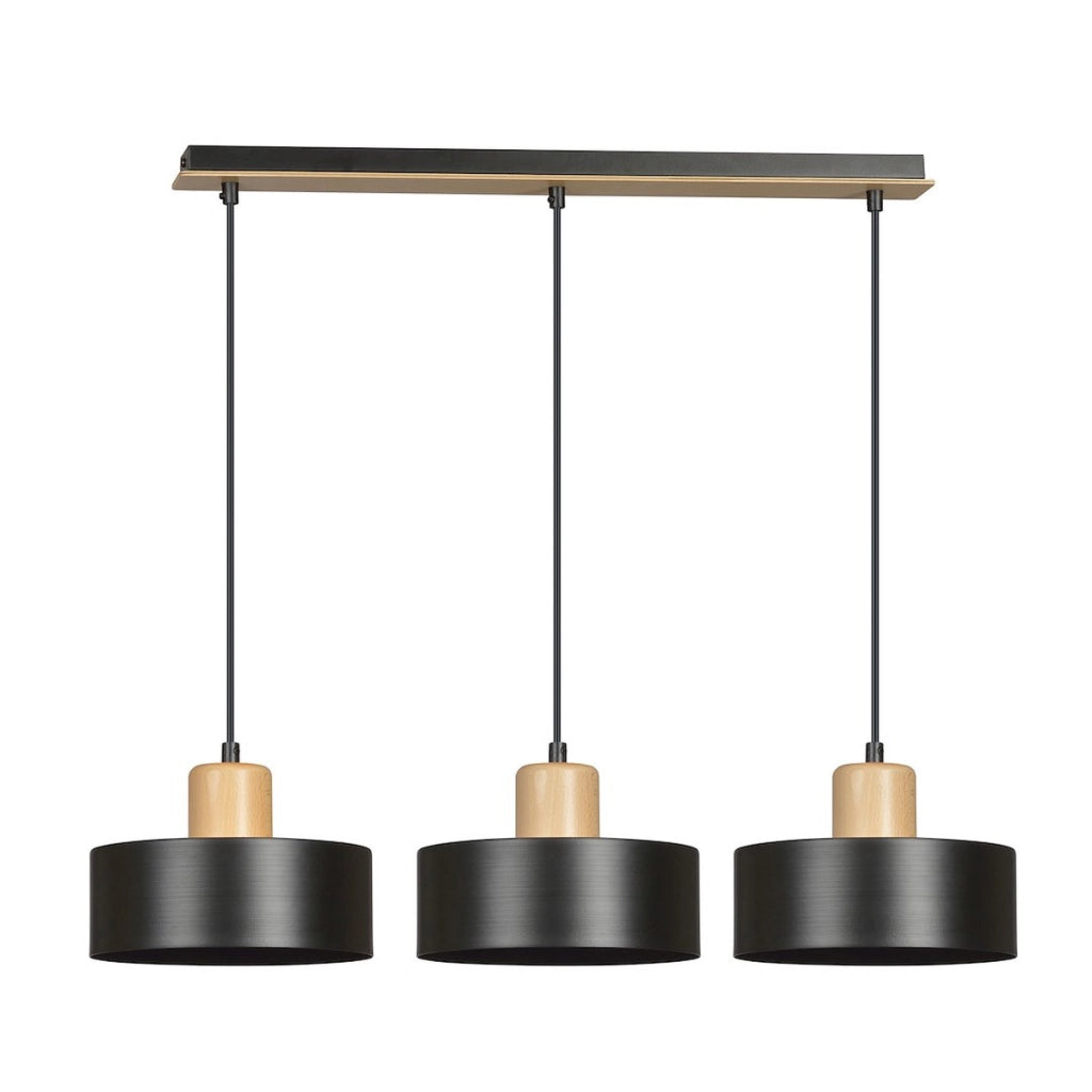 Lampada a sospensione TORIN in acciaio nero opaco e legno