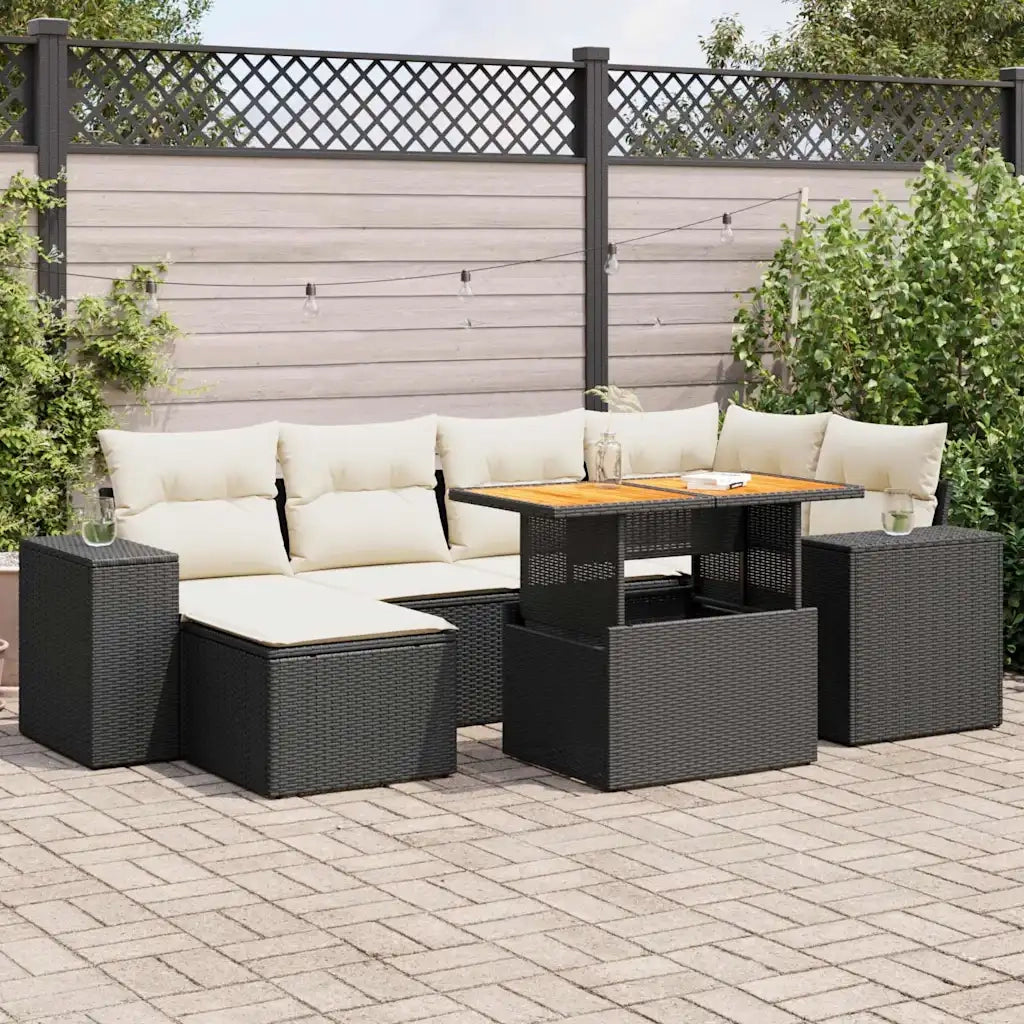 Set Divani da Giardino con Cuscini 7pz Nero Polyrattan 3327395