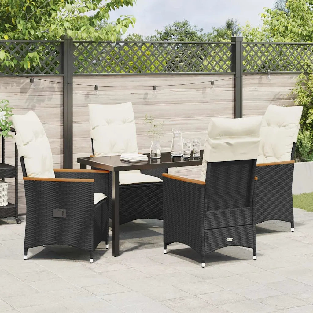 Set da Pranzo per Giardino con cuscino 5 pcs Nero polyrattan