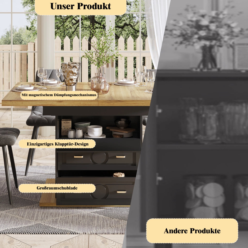 TAVOLO DA PRANZO ALLUNGABILE 110-140x80x75 cm MDF E METALLO NATURALE