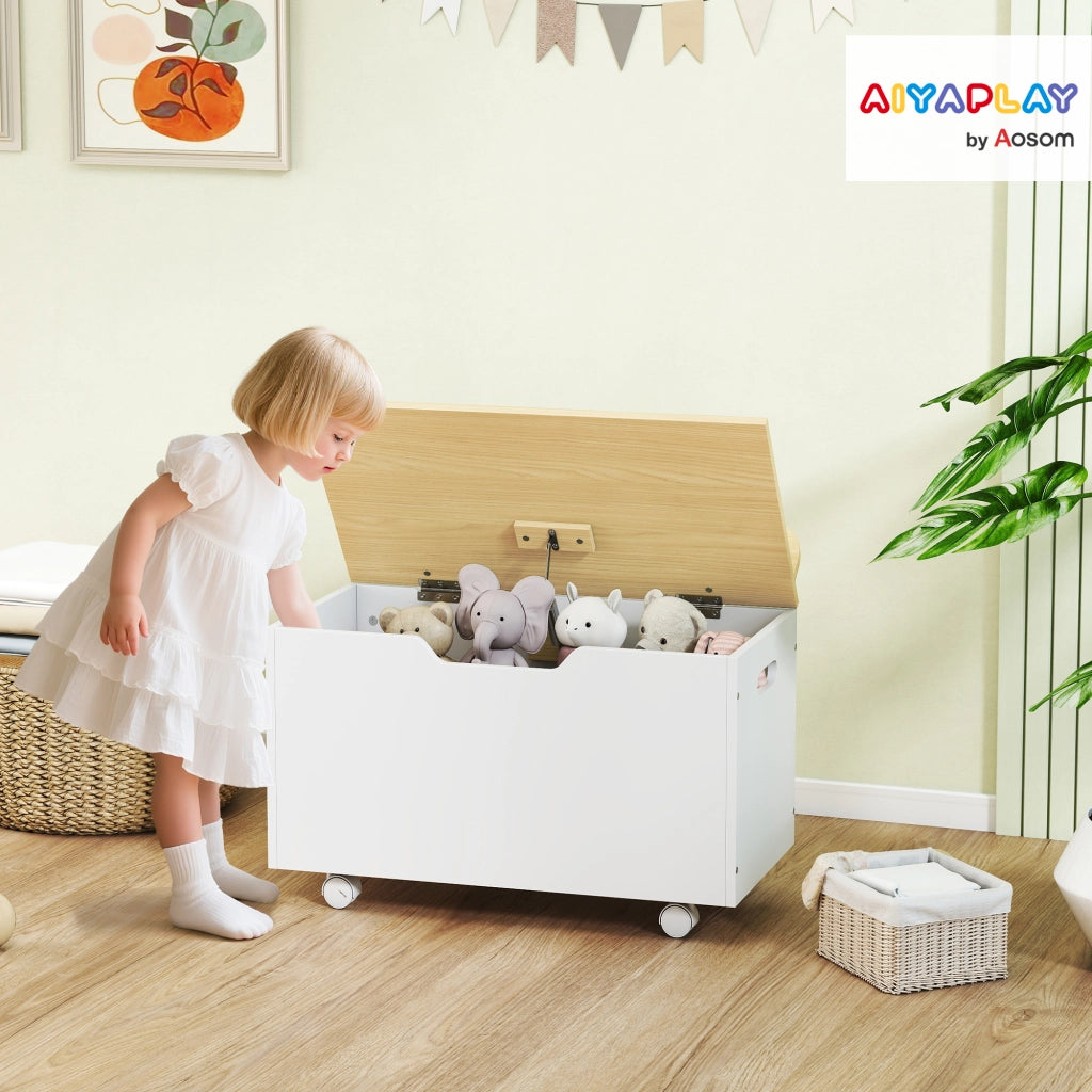 Contenitore Portagiochi con Ruote e Tapa Abatible ¨C Minimal ¨C Bianco e Naturale