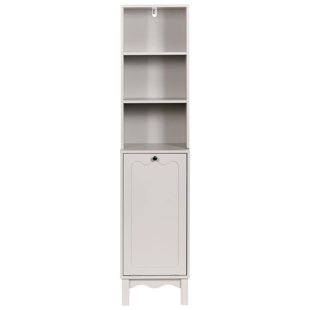 Mobile da bagno con cestino per la biancheria Armadietto in MDF beige chiaro con ripiani Stile tradizionale per il bagno