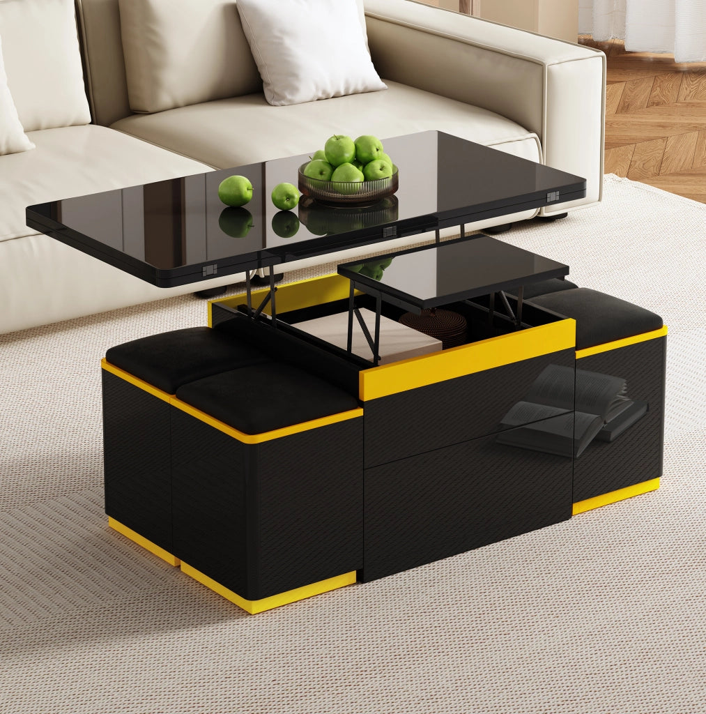 Tavolino trasformabile 100x50x43 cm in MDF e truciolare nero e giallo