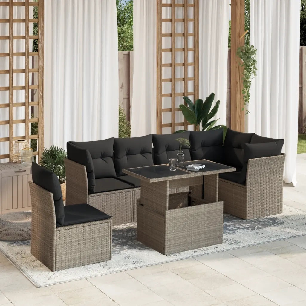 vidaXL Set Divani da Giardino 7pz con Cuscini Grigio Chiaro Polyrattan