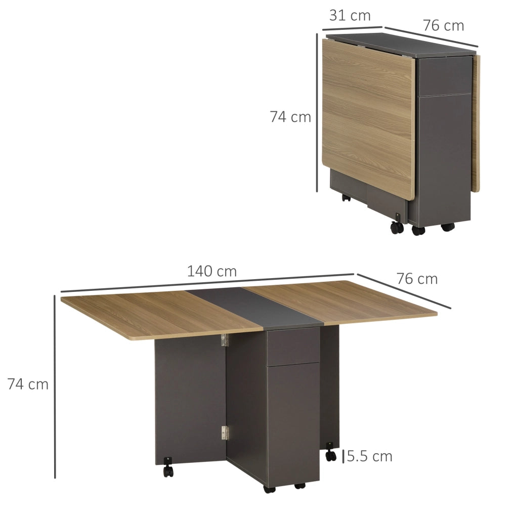 EasyComfort Tavolo Pieghevole da Pranzo in Truciolato con 2 Cassetti, 1 Armadietto, max. 6 Persone, 140x76x76 cm