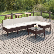 Set Divani da Giardino 6 pz con Cuscini in Polyrattan Marrone cod mxl 38331