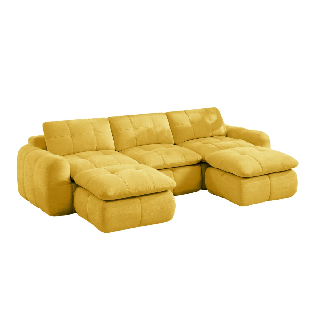 Divano modulare in chenille giallo 264x160x68 cm; design senza telaio e combinazione flessibile