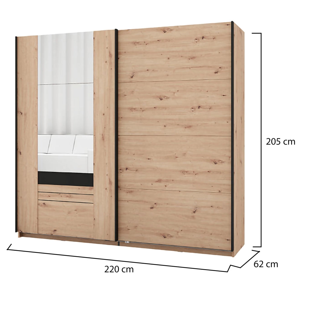 Armadio Camera da Letto Lalibe, Guardaroba 2 Ante 2 Ripiani, 220x205h cm Marrone Rovere Nodi
