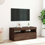 Mobile Porta TV con Luci LED Rovere Marrone 90x35x40 cm 815677