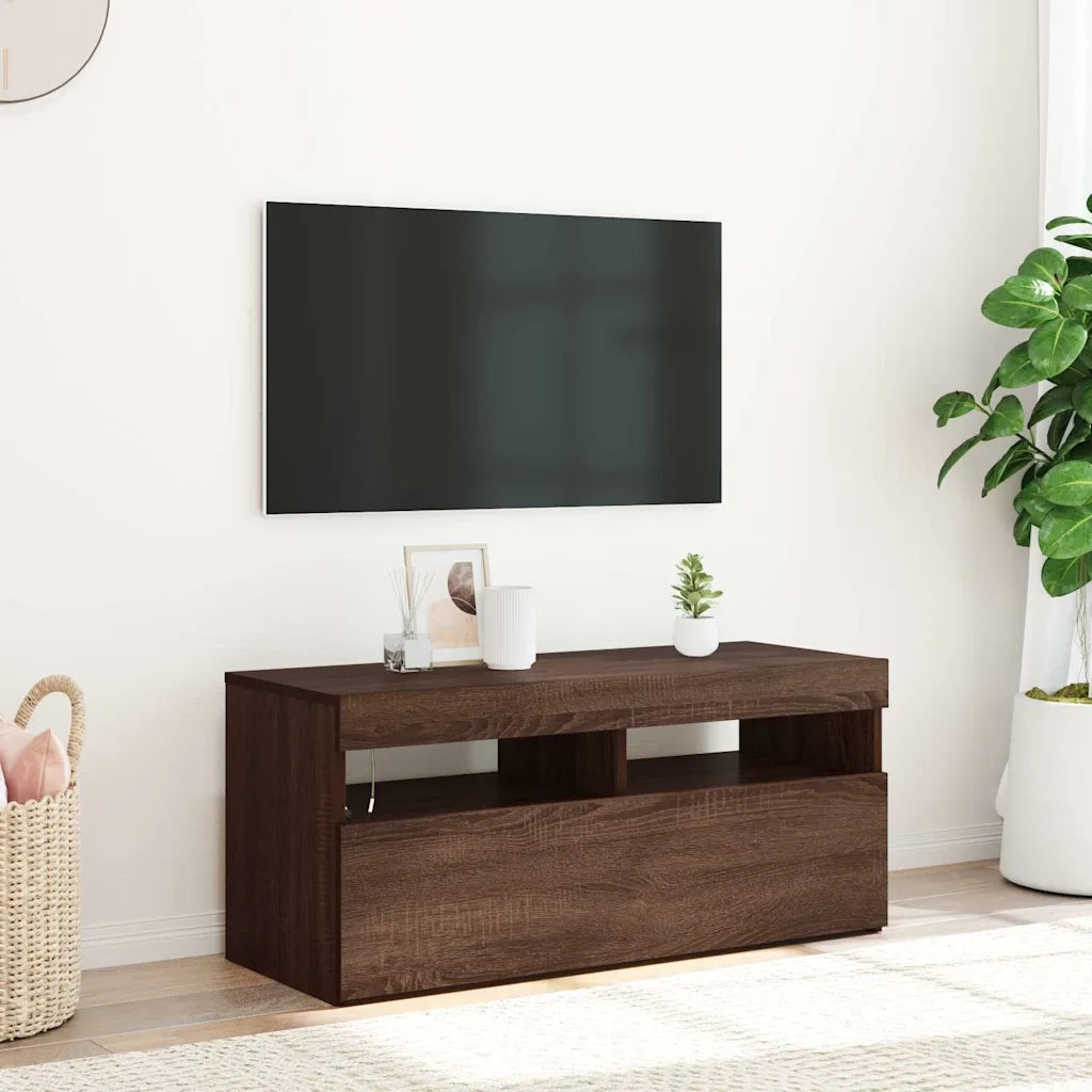 Mobile Porta TV con Luci LED Rovere Marrone 90x35x40 cm 815677