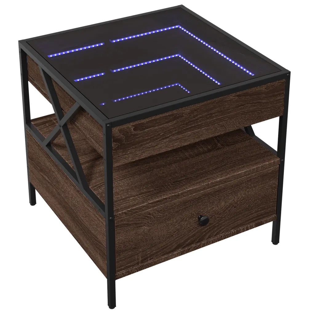 Tavolino da Salotto con LED Infinity Rovere Marrone 50x50x51 cm 847716