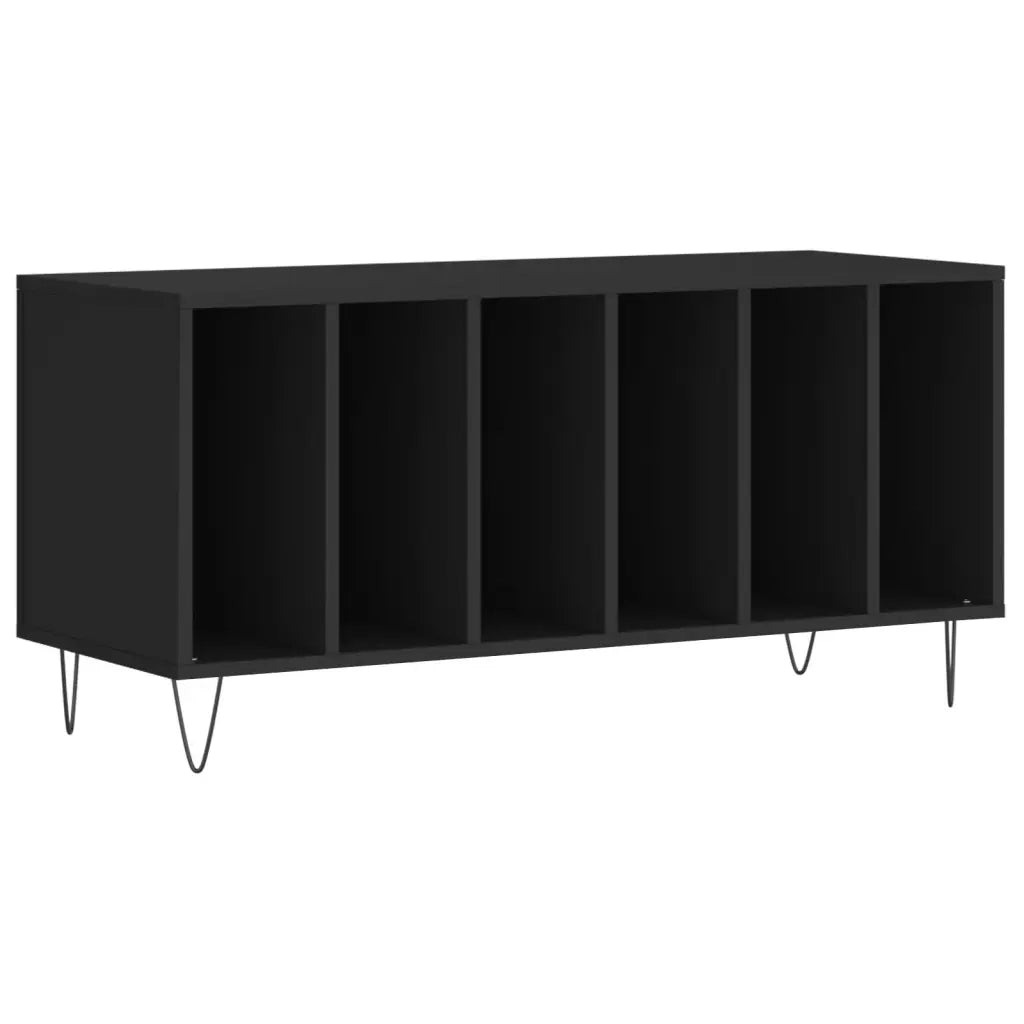 Mobile porta dischi classico nero 100 x 38 x 48 cm ampio spazio contenitivo stile industriale legno composito nero 02_0049147