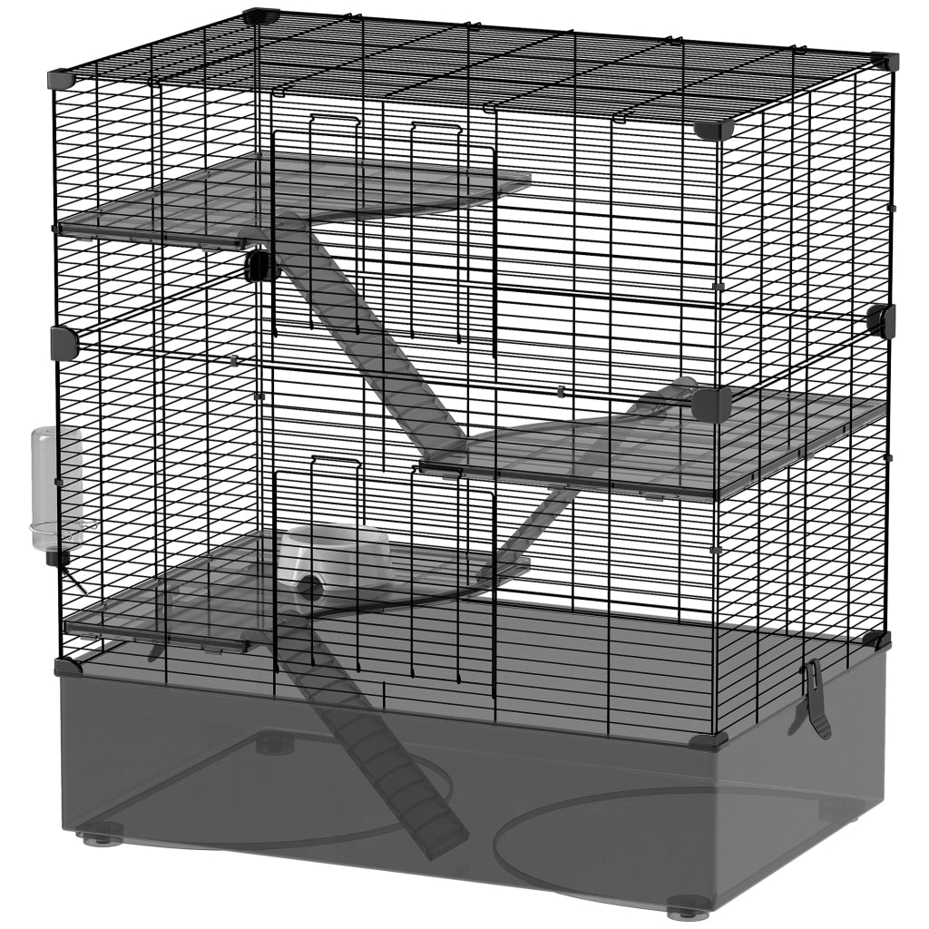 Gabbia per Piccoli Animali a Pi¨´ Livelli con Cassetto e Accessori ¨C Zephmum ¨C Nero 73x47x80