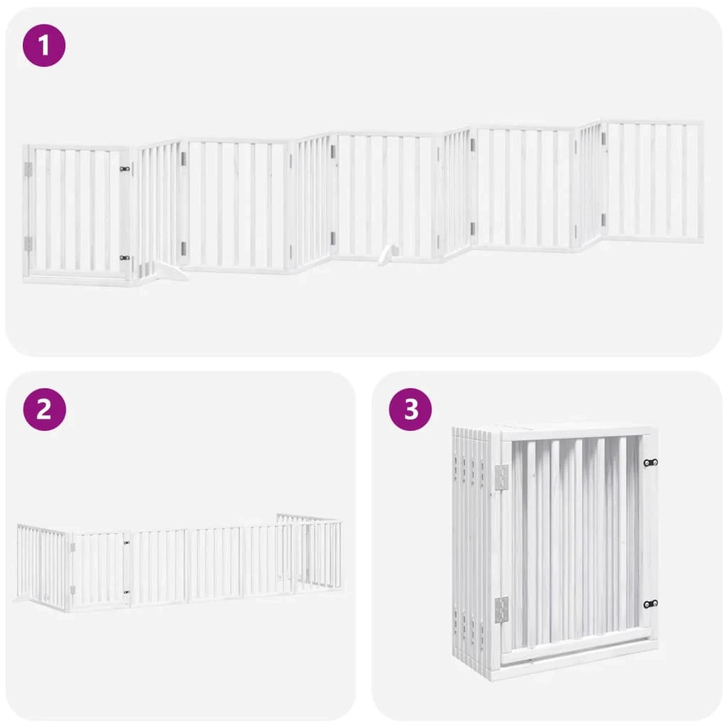 Cancelletto di sicurezza per cani porta pieghevole 9 pannelli legno di pioppo bianco 02_0023290