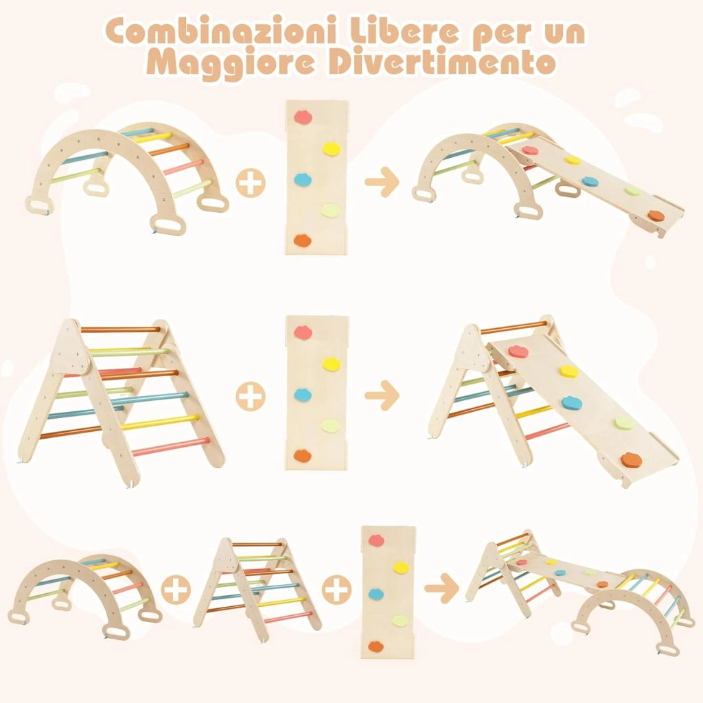 4 in 1 Set da Arrampicata per Bambini, Giocattoli da Arrampicata a Triangolo con Triangolo Arco e Salita, Ideale per Bambini 1 Anni + (Macaron)