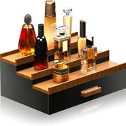 Organizzatore profumori per uomo, a tre strati con ante, contenitore profumori, un regalo perfetto per uomo (nero legno di noce).