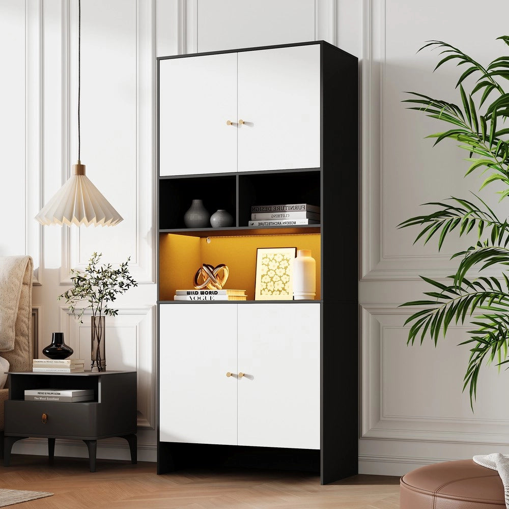 Mobile Multiuso con 4 Ante e 3 Ripiani ¨C MINIMAL ¨C Nero e Bianco, Legno, 80x40x185