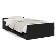 Letto singolo | Letto per adulti | Giroletto con Cassetti Nero 75x190 cm in Legno Multistrato