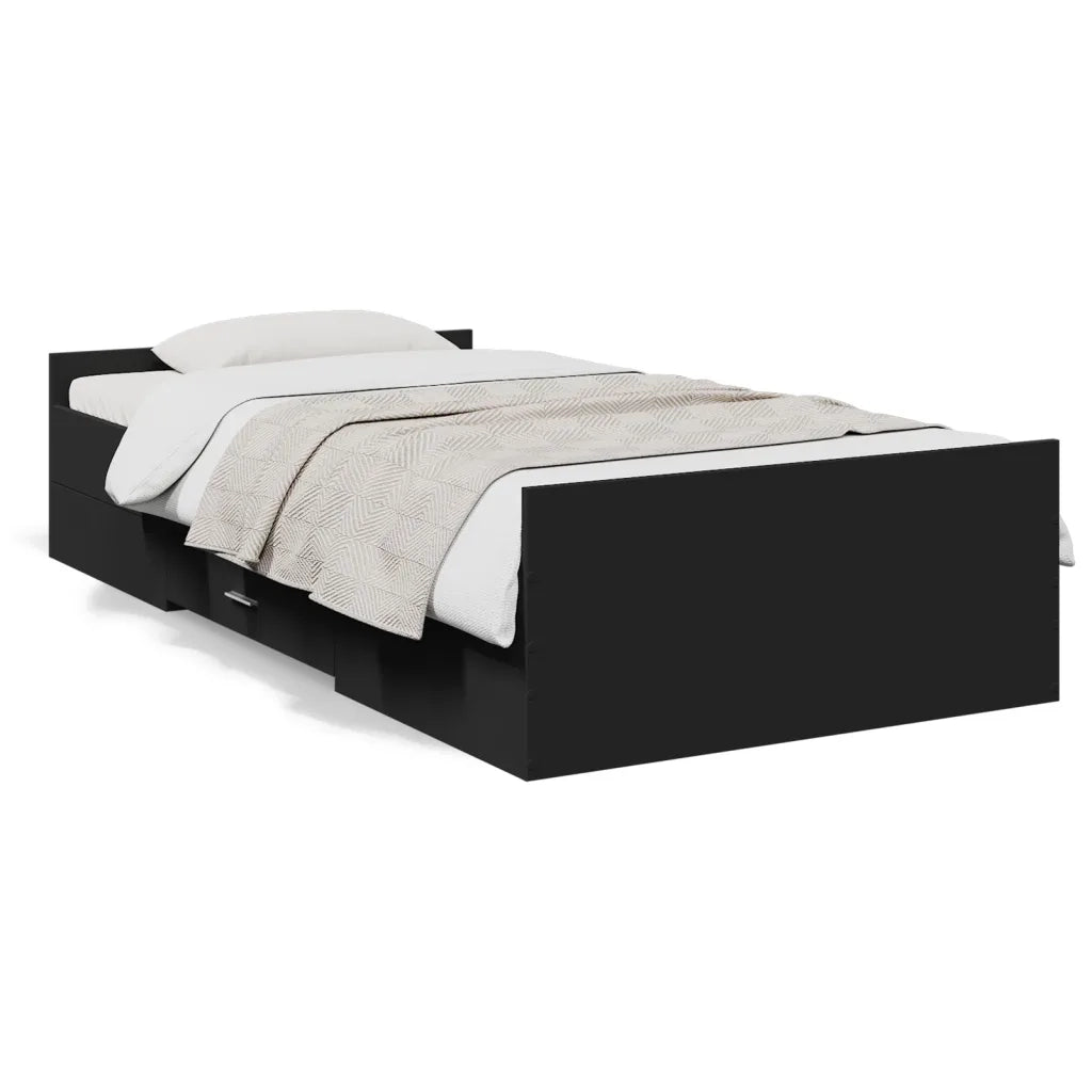 Letto singolo | Letto per adulti | Giroletto con Cassetti Nero 75x190 cm in Legno Multistrato