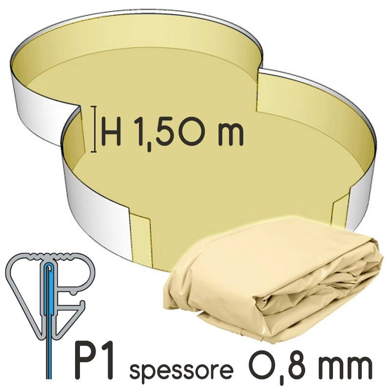Liner Per Piscina A Forma Di Otto 7,25 X 4,60 H.1,50 M Sabbia - Attacco P3 - Spessore 0,80 Mm Altezza: 1.50 m, Tipo attacco: P1, Colore: Sabbia