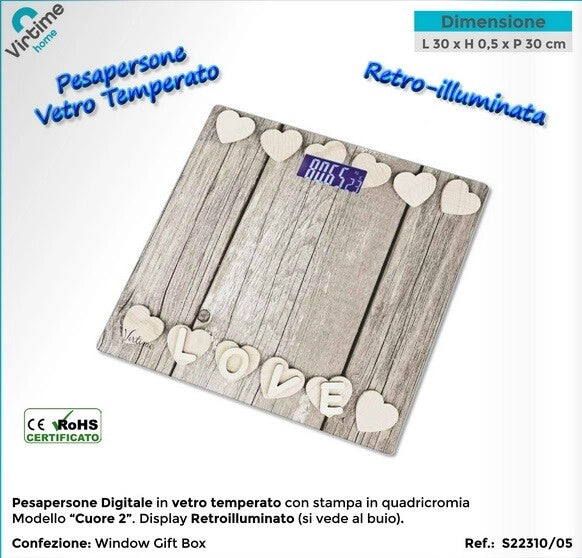 Bilancia Pesapersone Digitale in Vetro Temperato Wood & Hearts