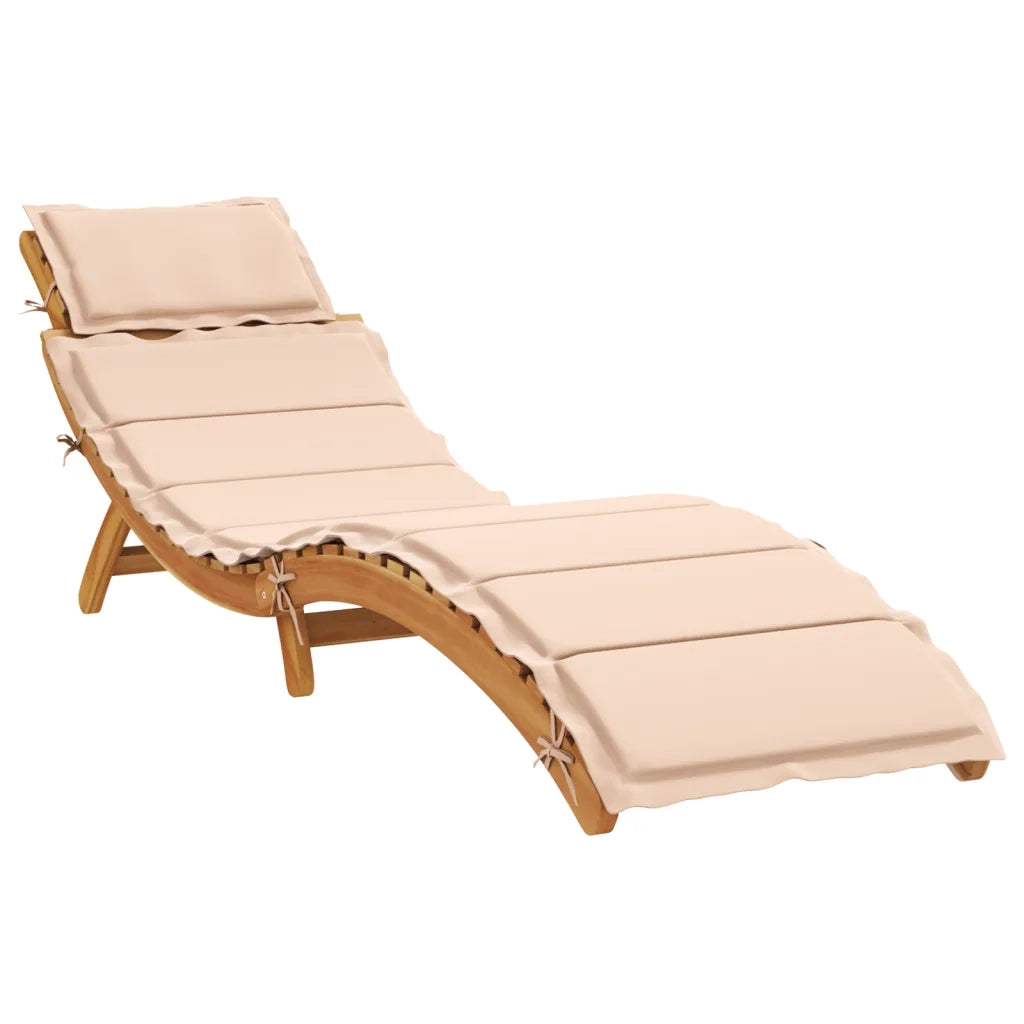 Lettino Prendisole con Cuscino Beige in Legno Massello di Pino 367635