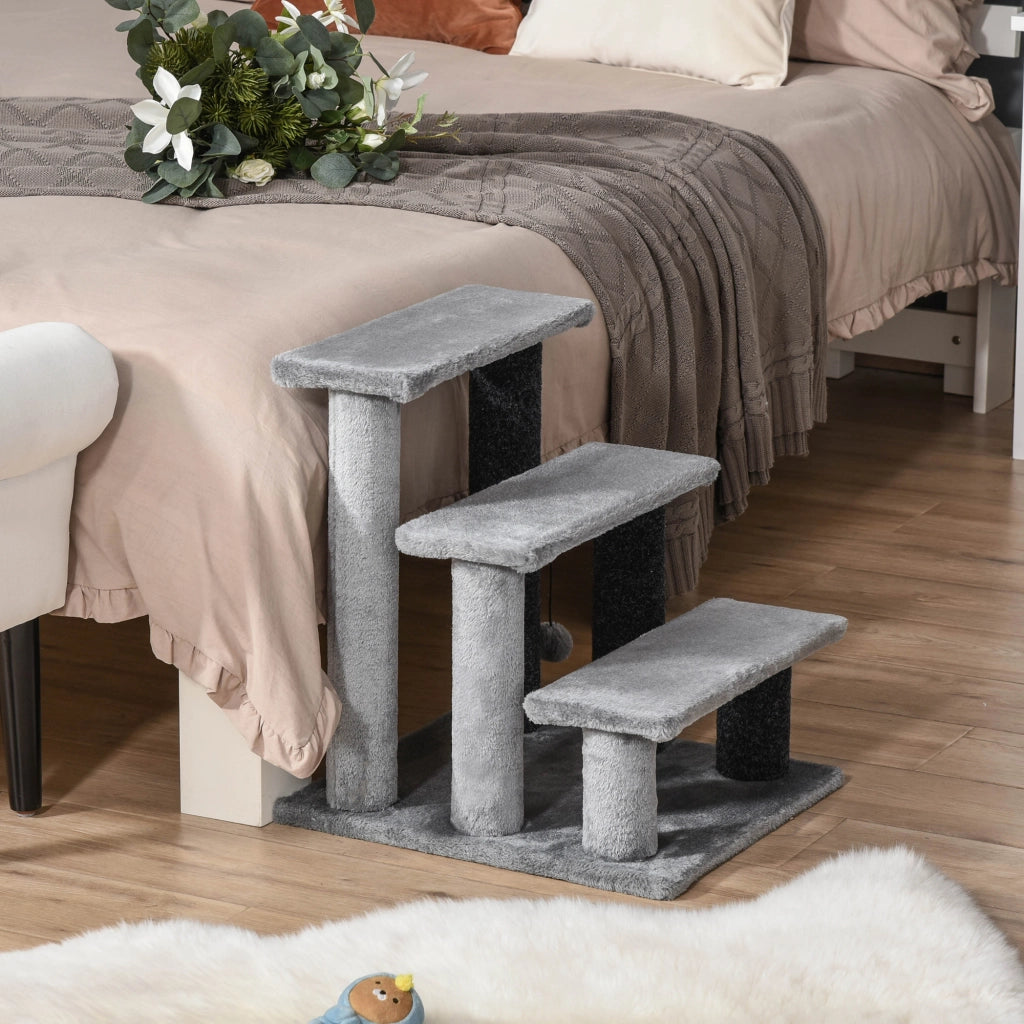 Scala per gatti a 3 livelli con palo graffiante ¨C Zephmum ¨C Grigio 45x40x48 cm