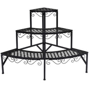 Porta piante di metallo con 3 livelli per interno ed esterno, Scaffale per piante per giardino e balcone Nero