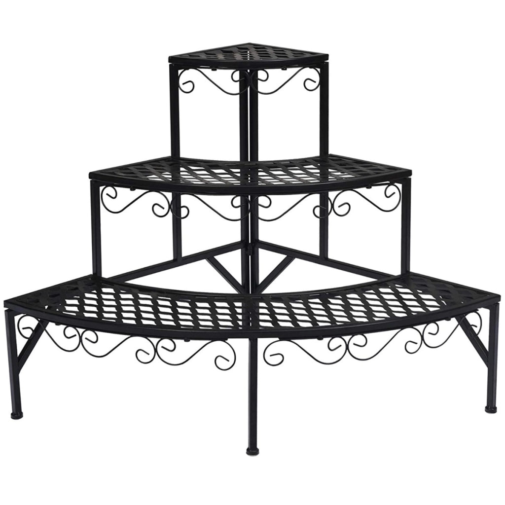 Porta piante di metallo con 3 livelli per interno ed esterno, Scaffale per piante per giardino e balcone Nero