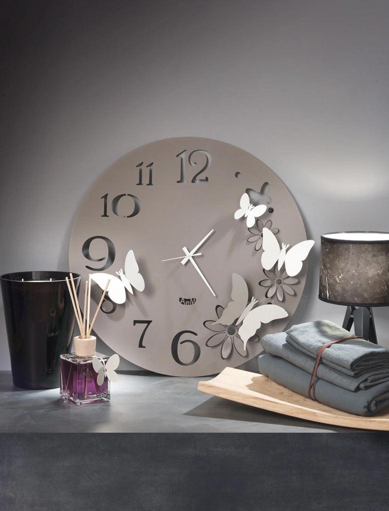 Orologio da parete particolare Butterfly Flowers piccolo Fango e Alluminio