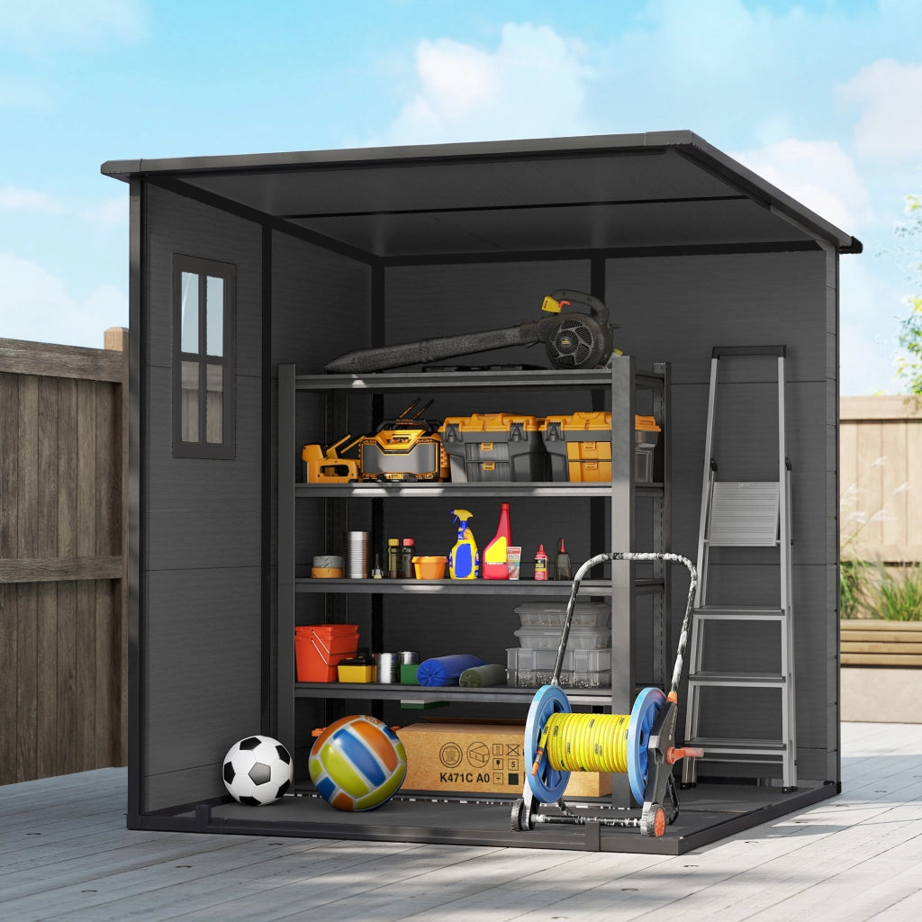Casetta Box da Giardino 182x182x196 cm a 2 Ingressi con 3 Finestre e Prese d'Aria in PP e Alluminio Grigio Scuro