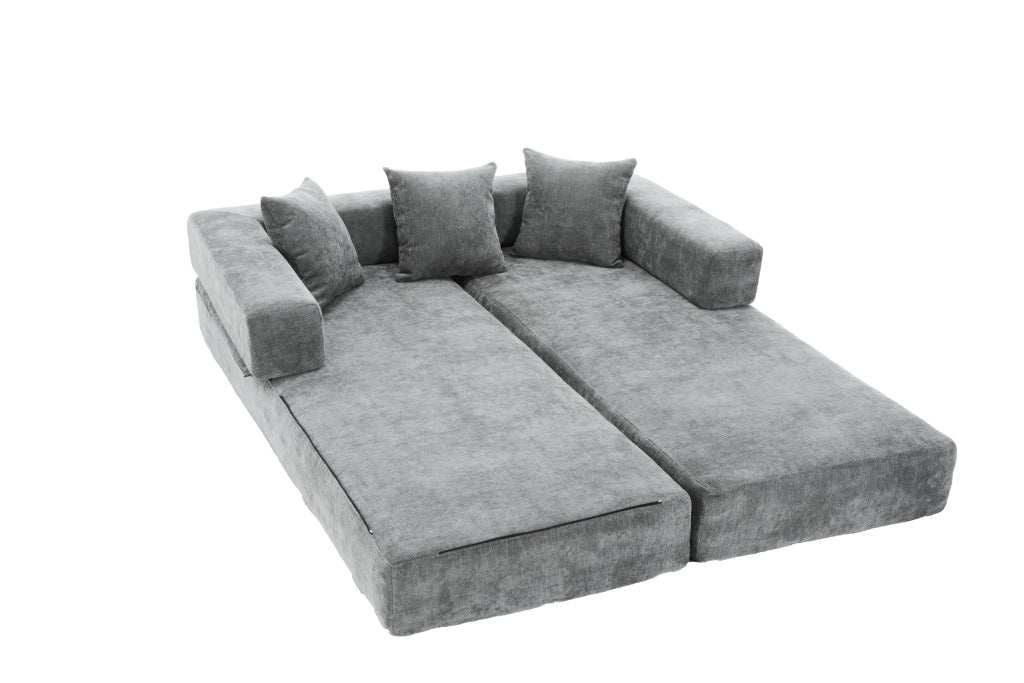Sofa modulare in chenille con tasche laterali 198x79x60 cm; grigio scuro