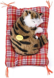 Gatto Simulatore con Cuscino e Suono di Miau - Giocattolo Interattivo in Piuma per Gatti - Decorazione per la Casa in Nero e Moka