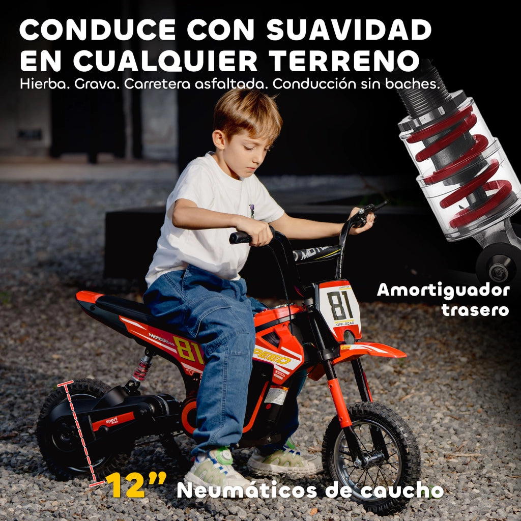 Moto Elettrica per Bambini 24V 250W ¨C Minimal ¨C Rosso 12'' per 8-12 Anni